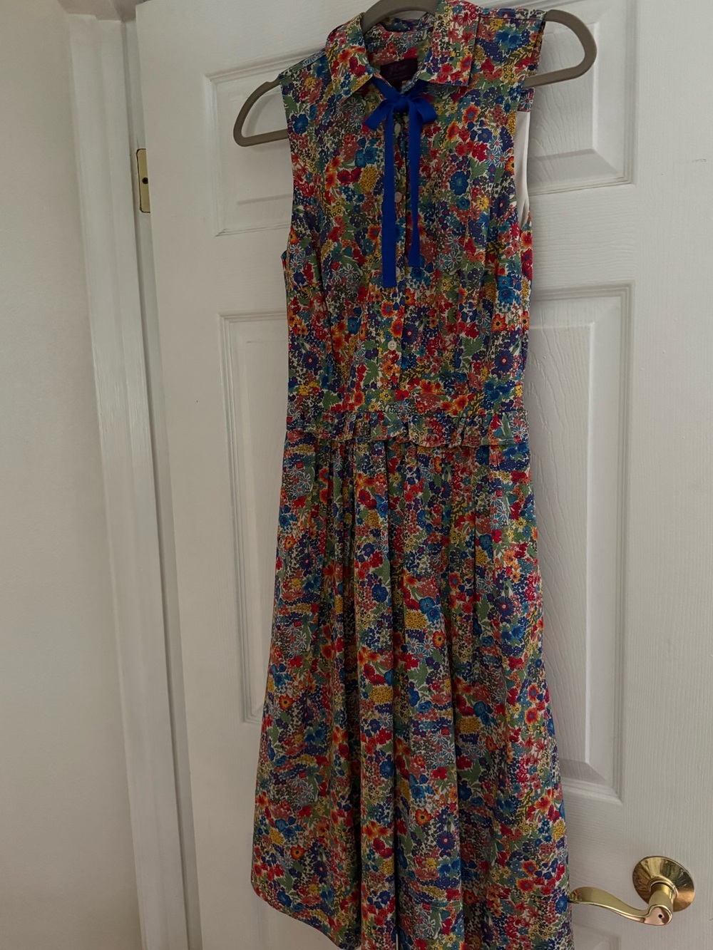 J. Crew x Liberty London Multicolor Floral Sleeveless Dress with Blue Bow